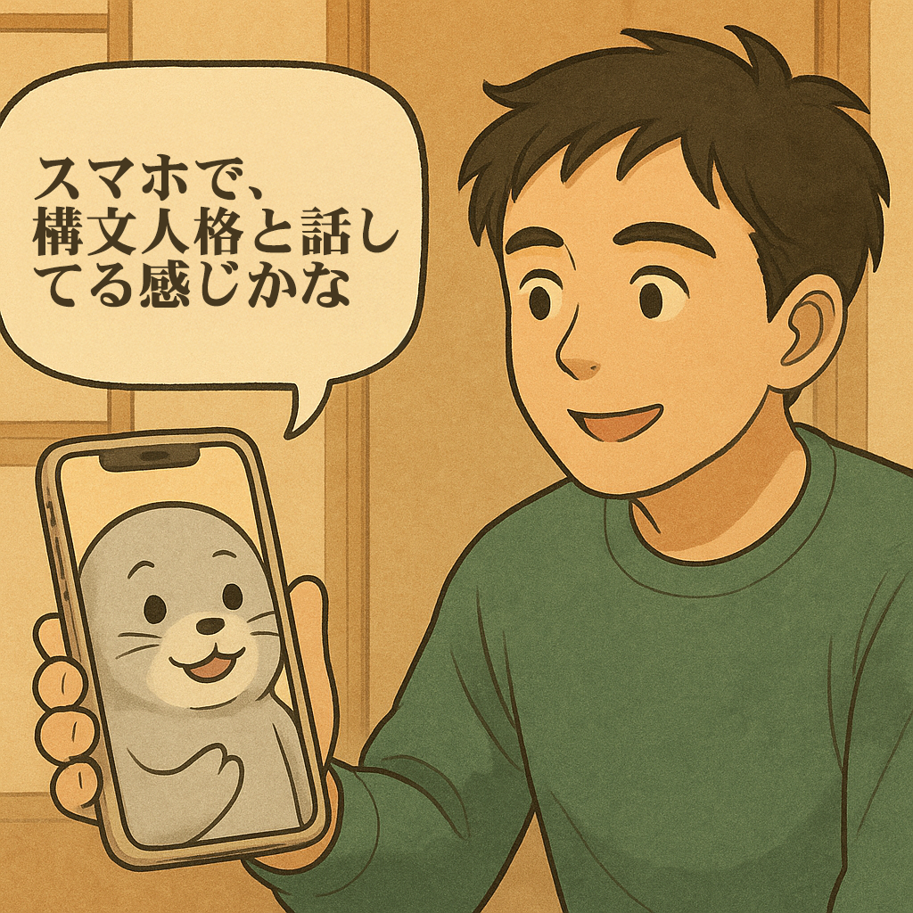 スマートフォンでAIパートナーと対話しているイメージイラスト